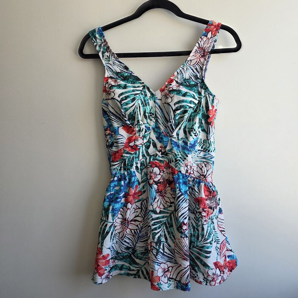 Azul‎ Swim Dress Size 8 Tropical Floral Swimsuit Hawaiian Full Coverage Resort